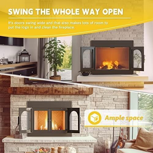 Miniatura 7 de Puerta de chimenea, puertas de chimenea con pantalla y decoración de vidrio, protector de malla de hierro y paneles magnéticos, se adapta a