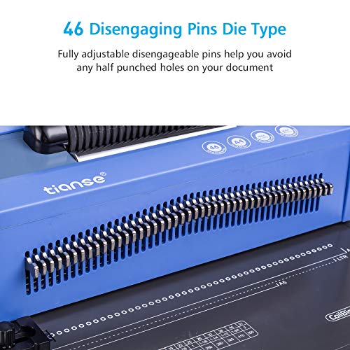 TIANSE Spiral Coil Binding Machine, Manual Book Maker Punch Binder with Electric Coil Inserter, Disengaging pins, Adjustable Side Margin, Comes with 100pcs 5/16'' Plastic Coil Binding Spines & Plier