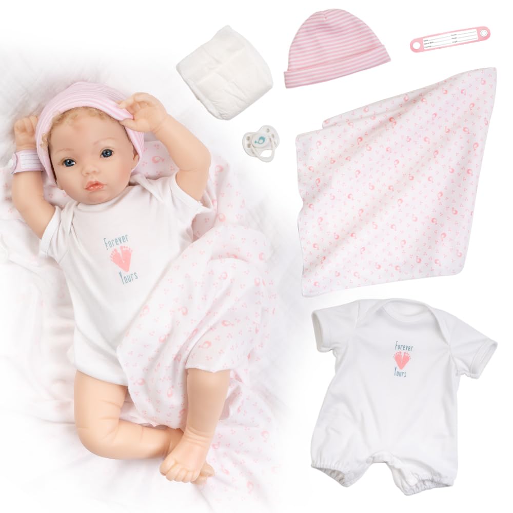Paradise Galleries Realistic Reborn Newborn Girl Baby Doll - 21'' Lifelike Rooted Hair Baby Doll Forever Yours - Golden 8-Piece Gift Set for Ages 3+