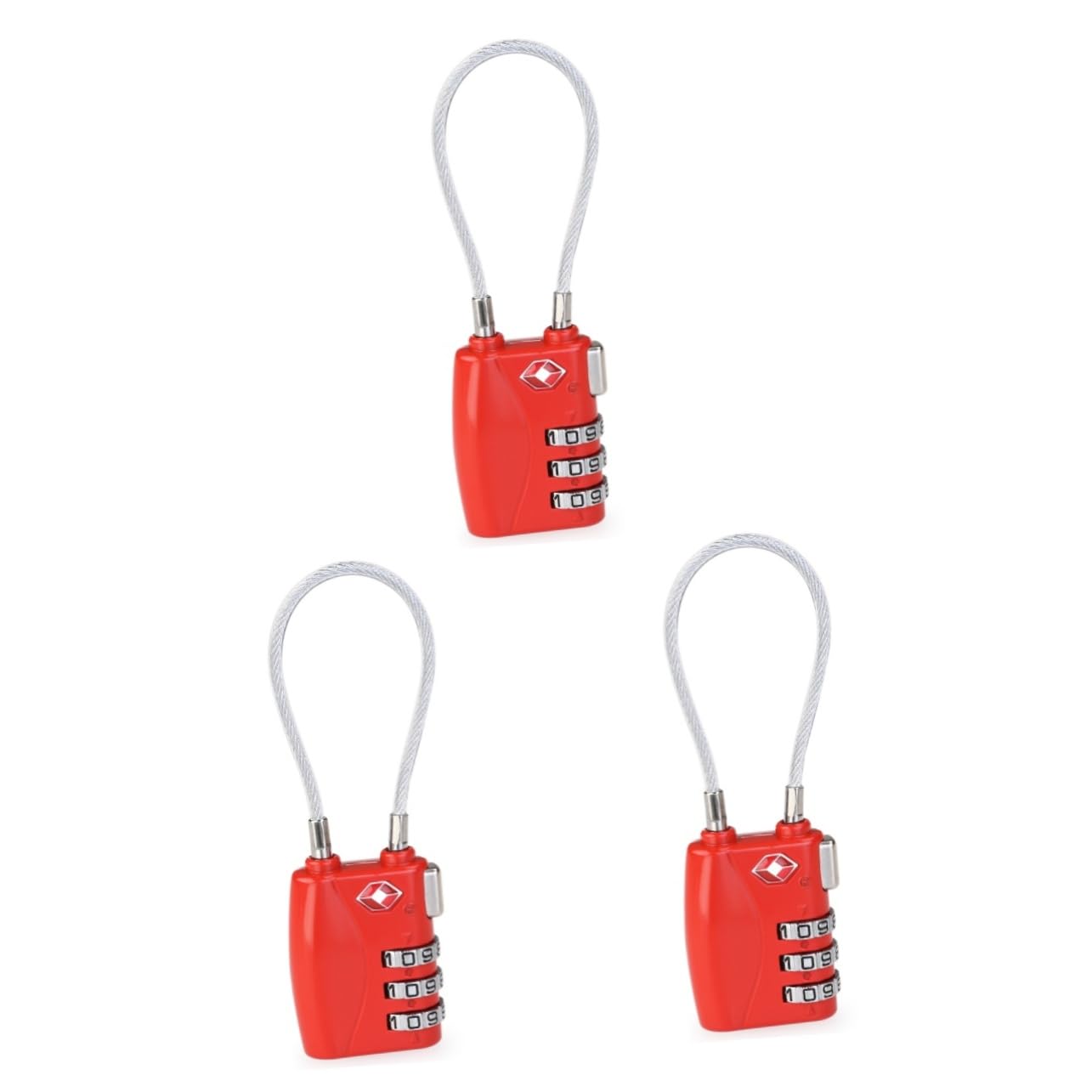 3piezas Candado De Combinación Tsa Aprobado Para Equipaje Cerradura De Cable De Dígitos Color Rojo Para Maletas y Mochilas Reseteable y Duradero