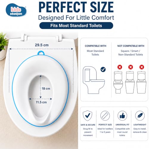 Image of Kids Station Baby Portable Baby Potty Training Toilet Seat Cover with Non-Slip Base, Splash Guard, and Storage Hook-Ideal for 1-5 Year Child, Fits Round & Oval Western Toilets, Toddler Travel-Friendly