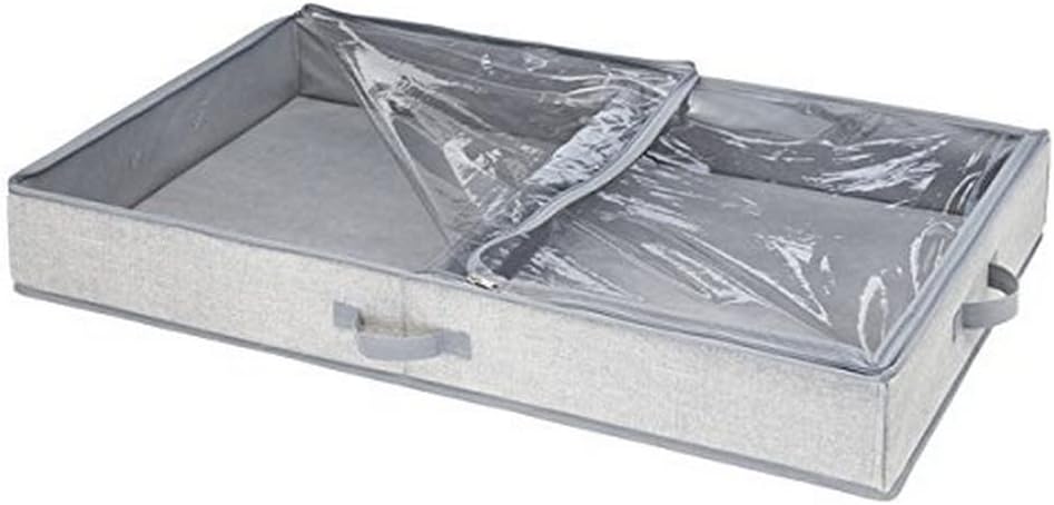 InterDesign 05343EU Aldo Fabric Under Bed Dual Compartment Shoe Organizer Box for Bedroom Storage 36" x 21" x 5" Gray