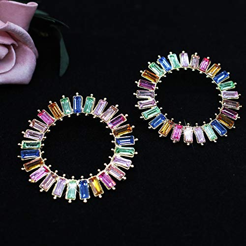 Rainbow Baguette Stud Earring Colorful Crystal Hollow Out Round Dangle Earrings For Girls Women Gift Charms Fashion Decorations Jewelry (Hollow Round) #TOP5