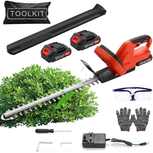 Cortasetos inalámbricos. Cortasetos Ligeros, Cortasetos eléctrico de 21 V con 2 baterías y Cargador, Hoja de Corte de 51 cm, Cortasetos a batería para Recortar setos, arbustos, Plantas fronterizas