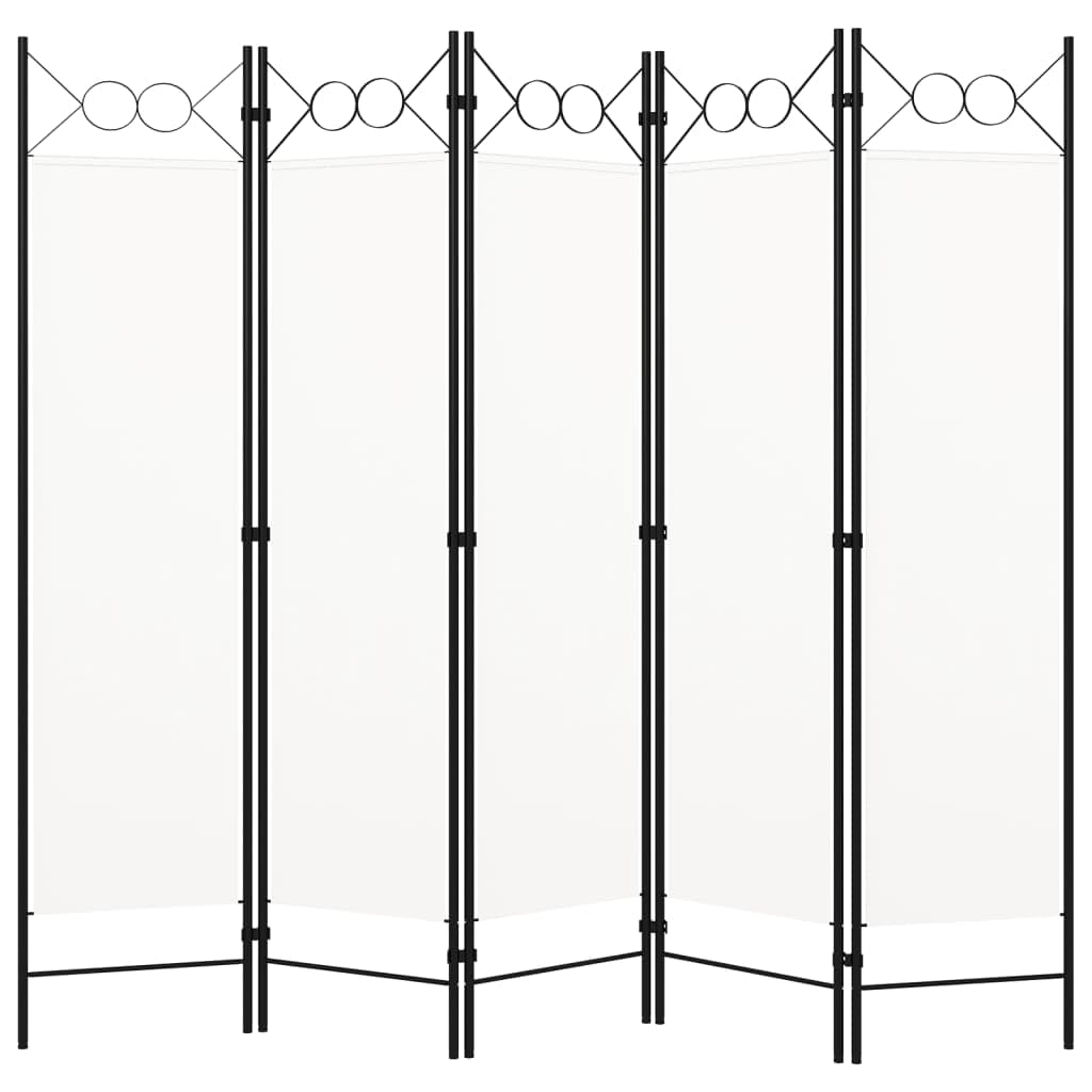 vidaXL 5-Panel Room Divider Folding Panel Screen Movable Partition Privacy Separator Wall Furniture Indoor Bedroom Office White 200x180 cm