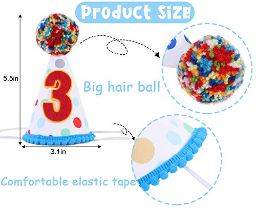 Baby Birthday Party Hat - Primary Colors Mini Handmade Girls/Boys Confetti Cone Colored Fur Balls2