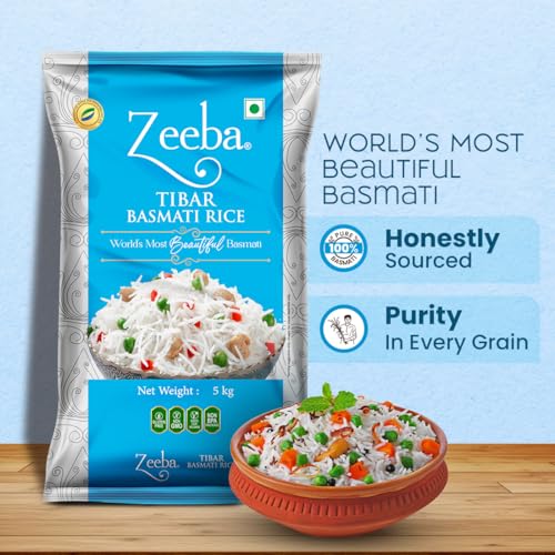 Image of Zeeba Tibar Basmati Rice 5 Kg, Perfect for Daily Home Cooking (Cooked length upto 18mm*) (Pack of 2)