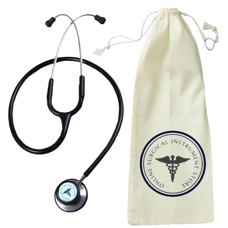 Premium Model II | Stethoscope for doctor |Free yellow draw string bag | Glossy Black 27 inches | Sliver chest piece and ear tube | Bell and Diaphragm PS 02