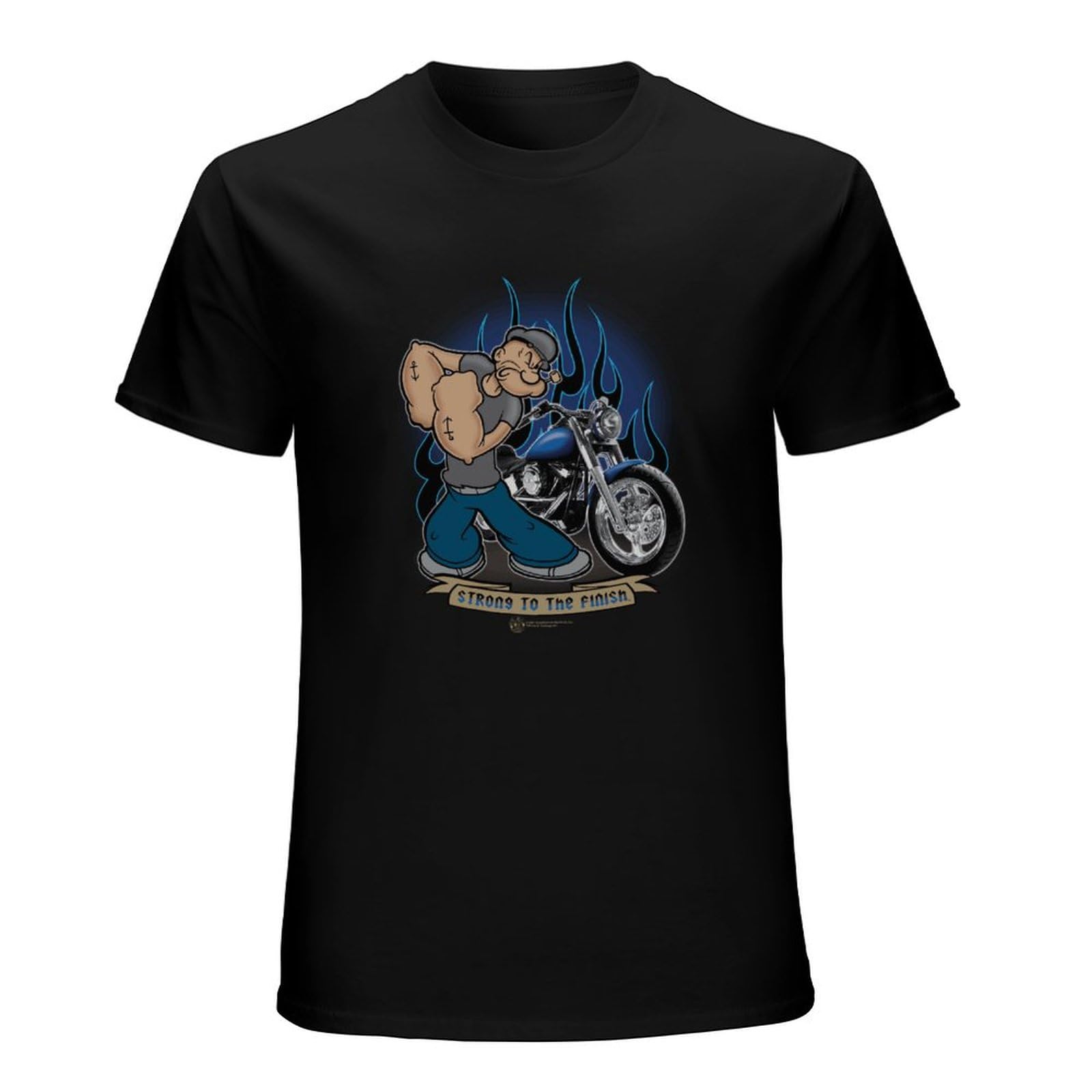 Li Ya Dental Unisex Black Popeye Biker T Shirt Comic Book Cartoon Tee T-Shirt Graphic Tee Shirt L