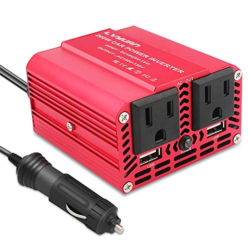 Yinleader 200W Car Power Inverter DC 12V to 110V AC Car Inverter with 2 USB Charging Ports, Power Converter with 2 AC Outlets Car Charger, Portable car inverters