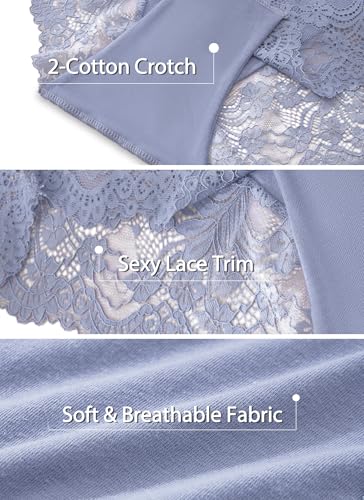 Image of High Waisted Underwear for Women Lace Briefs Curvy Silky French Cut Panties Multipack