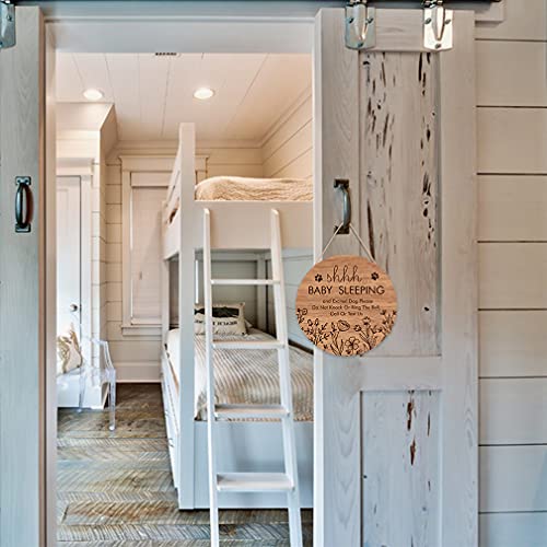 Funny Baby Sleeping Hanging Sign Plague, Do Not Knock Or Ring The Bell, Round Wooden Door Hanger for Baby Room, Nursery, Kindergarten, Bedroom, Door Knob Decor (12x12inch) - Image 3