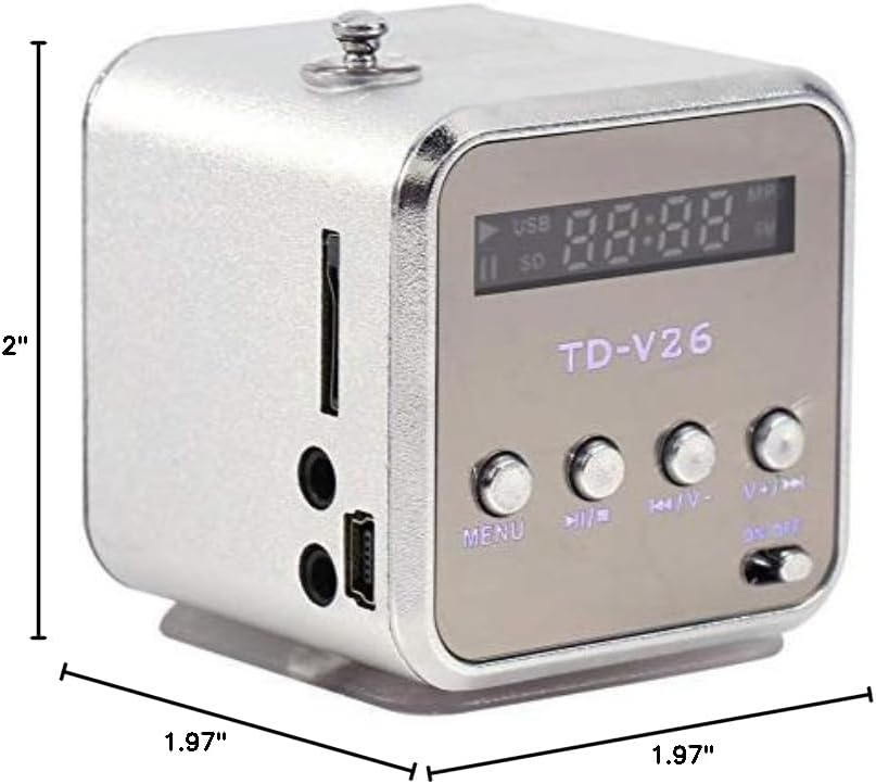 Portable FM Radio with Stereo Speakers SD TF Card MP3 Player USB Playback 600mAh Rechargeable Battery Mini Speaker for Home Outdoor (Silver)