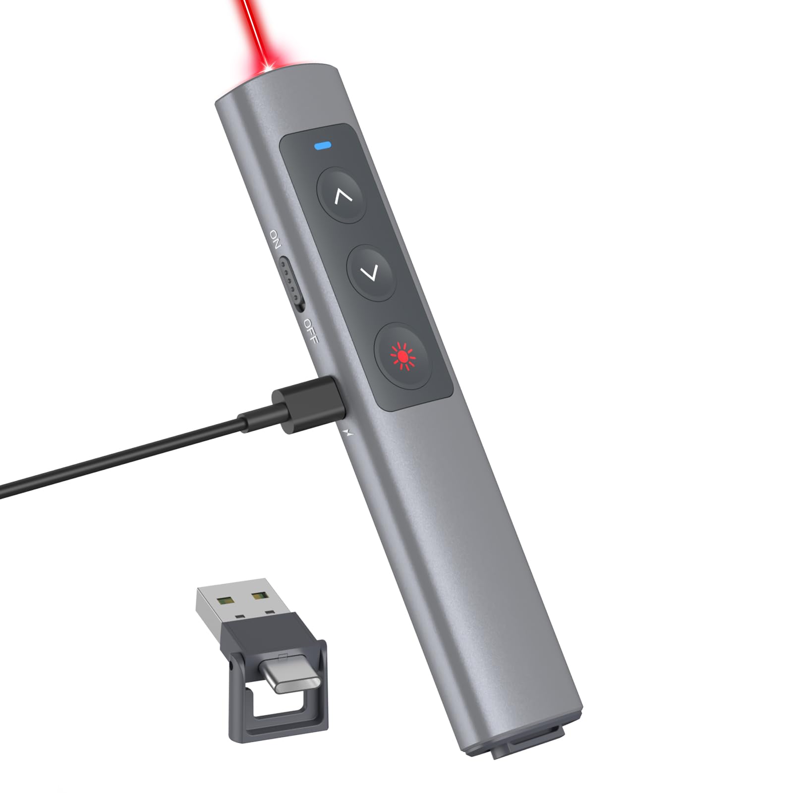 Metallic Presentation Clicker Presenter Remote - Rechargeable Wireless Presenter with Red Laser Pointer, 2-in-1 USB C Clicker for PowerPoint & Google