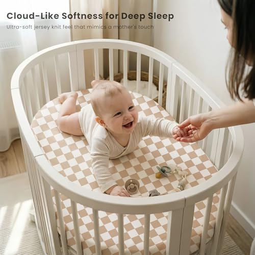 Image of Konssy 3 Pack Stretchy Bassinet Sheets for Baby Girl Boy, Soft Breathable Baby Bassinet Mattress Sheets Fit for Hourglass Oval Cradle, Moses Basket Rectangle Mattress (Coffee Check)