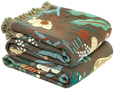 Boho Throw Blanket for Bed - 100% Cotton Ultra Soft Rustic Quilt - Forest Tiger Printed Farmhouse Decor Bed Blankets,60"×80" All Season Rustic Throw for Sofa Couch Chair