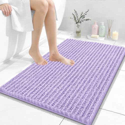Image of OLANLY Bathroom Rug Mat 36x24, Thick Soft and Absorbent Chenille Bath Mat, Non-Slip Rubber Backing, Machine Washable Quick Dry Bath Rugs for Tub Shower Floor, Home Decor Accessories, Lavender
