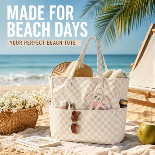 Image of LEDAOU Beach Bag Waterproof Sandproof Women Beach Tote Pool Bag with Zipper for Swim Gym Grocery Travel with Wet Pocket | Sandproof