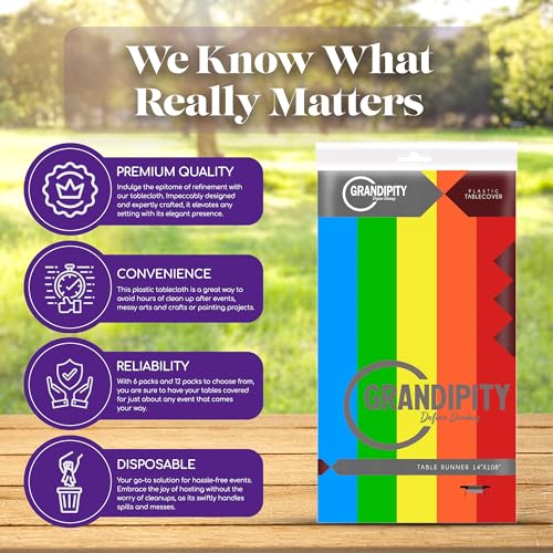 Image of Grandipity Carnival Pride Rainbow Banner Theme 24 Pack Premium Disposable Plastic Tablecloth 54 Inch. x 108 Inch. Decorative Rectangle Table Cover