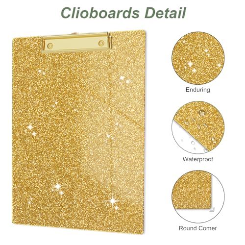 Image of Acrylic Confetti Clipboards, Sparkly Clip Board with Low Profile Gold Clip, Designed for Classroom School and Office Use, A4 Letter Size 9 x 12.5 in, Gold