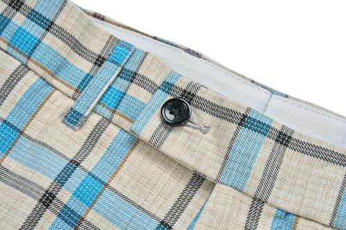 Mens Plaid Checkered Slim Fit Dress Pants Stretch Trousers with Elastic Waistband for Casual, Business, or Wedding4