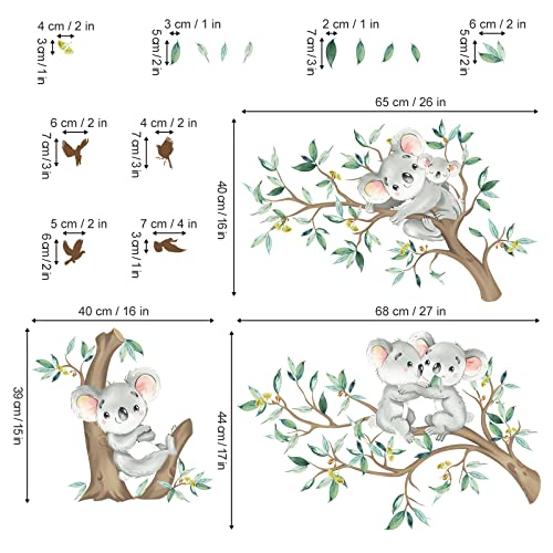 decalmile Koala Tree Branch Wall Decals Green Tree Leaves Wall Stickers Baby Nursery Kids Bedroom Living Room Wall Decor - Image 4