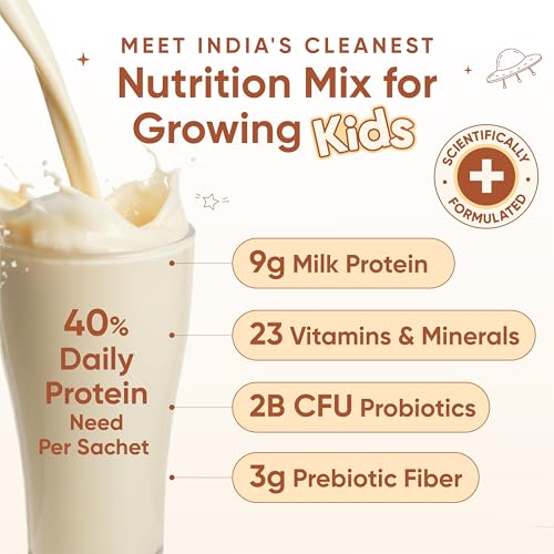 Image of Wellbeing Nutrition Kids Superfuel 7+years |Zero Added Sugar |9g Milk Protein Isolate, 23 Vitamins & Minerals, 100mg DHA, 3g Fiber, Probiotics |Height Growth, Immunity & Brain| Chocolate, Nutrition Drink Powder, 33g (33 grams, Creamy Vanilla)