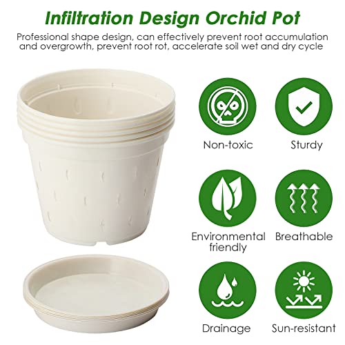 BestAlice 5 Pack Orchid Pots, 5.6 Inch with Holes and Saucers, Clear Plastic for Plant and Repotting Garden Planters for Home Office - Image 3