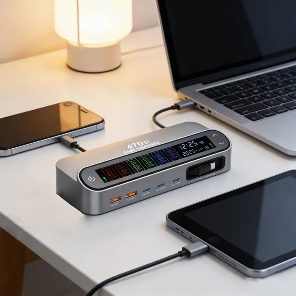 Spina EU 470W/405W Display LCD Schermo GAN Desktop Caricatore Multi-Port 140W Type-C Ricarica Rapida 470W