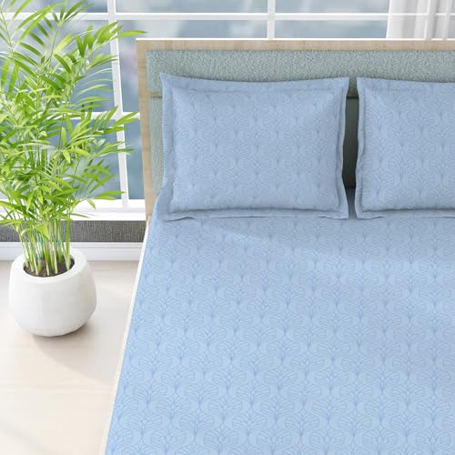 Image of BOUTIQUE LIVING India Radiance Cotton Blend 825 CVC Blue King Bedsheet with 2 Pillow Covers
