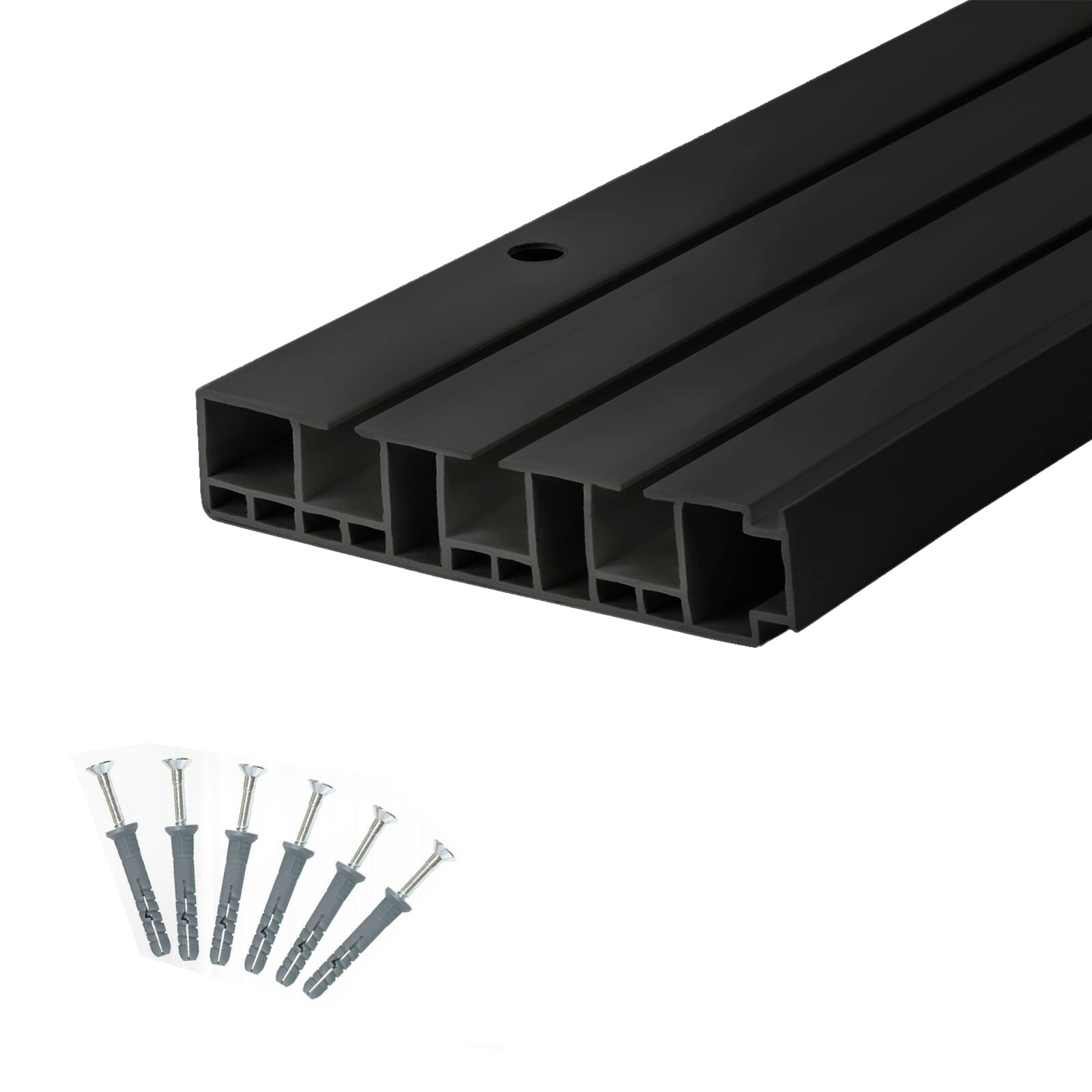 GARDINENSCHIENE – 300cm – PVC – 3-läufig – schwarz – inkl. Befestigungsmaterial – 3m (2 x 150cm Verbinder) – Gardinen Schiene Vorhangschienen