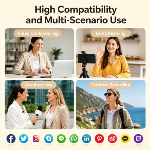 Image of Wireless Lavalier Microphone for iPhone Android, 2Pcs Pink Mic, Plug & Play