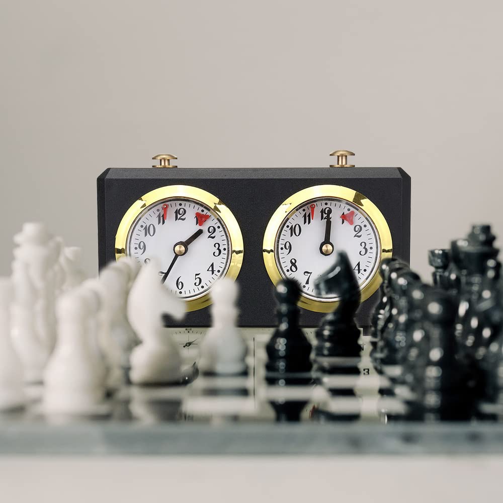 Horloge d'échecs analogique avec grands cadrans faciles à lire, analogique pour jeux d'échecs internationaux (noir)