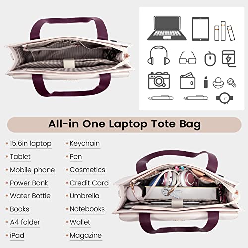 Image of LOVEVOOK Laptop Bag Women 15.6 Inch Laptop Tote Professional Leather Computer Briefcase Waterproof Shoulder Bag Large Capacity Business Teacher Office Crossbody Purse