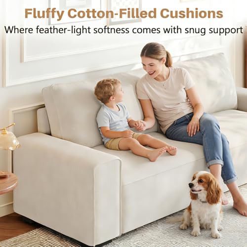 Image of Vesgantti 85'' Chenille Couch for Living Room, 3 Seater Comfy Sofa with Wide Armrest, Thick Spring Cushions, Modern Cloud Couch for Apartment, Office, Bedroom, Small Space, Chenille Beige