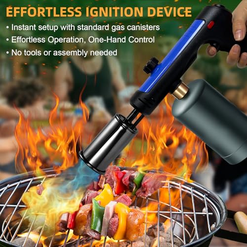 Image of Powerful Propane Torch with One-Touch Max Fire, Adjustable Kitchen Torch with Safety Lock, Flamethrower, Blow Torch Gun for Grill, BBQ, Sous Vide, Campfire Starter (Tank Not Included)