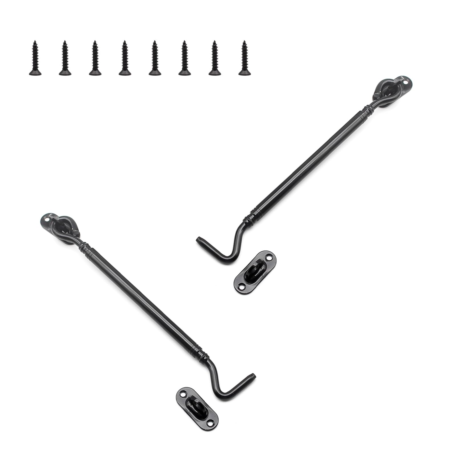 SHENGYIG 2 Pack Heavy Duty 8 inch (205mm) Stainless Steel Cabin Hook, Black Gate Latch & Door Catch for Barn Door Shed, Fence