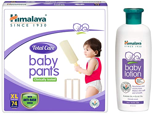 Image of Himalaya Total Care Baby Pants Diapers, Extra Large (12-17 kg), 74 Count & Himalaya Baby Lotion (100ml)