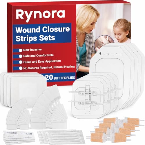 Emergency Wound Closure Strips Kit 3 Types Butterfly Bandages Laceration Closure Kit with Cleaning Wipes Stitchless Wound Closures Device for First Aid (Mix 52Pack)