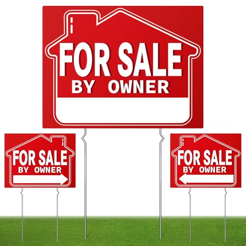 For Sale By Owner Yard Sign (3 Pack) 18 X 14 Double-Sided Yard Signs with Metal H StakesFor Sale By Owner Signs for Real Estate Perfect for Home Owners Real Estate Directional Arrows Signs House