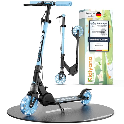 Kidiyana Kinderroller Scooter ab 5 Jahren bis 50 kg – Tretroller für Jungen & Mädchen mit 120 mm PU-Leuchträdern, ABEC-5 Kugellager, Handbremse & Stoßdämpfung, klappbar & höhenverstellbar