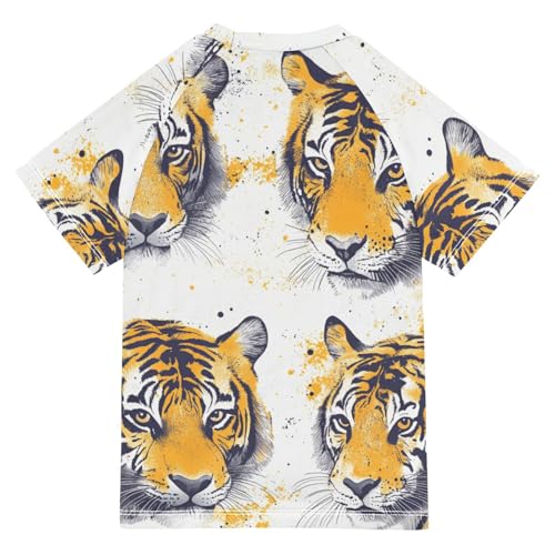 Boys Short Sleeve T-Shirts Tiger Cat Cool Graphic Rashguard Kids Swim Shirts Sun UPF 50+2
