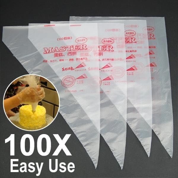 APOLLINE INDIA® Primium Disposable Icing Piping Cone for Decorating Cream Cake Pastry Cupcake Reusable - Transparent (Pack of 100) (Small) 1