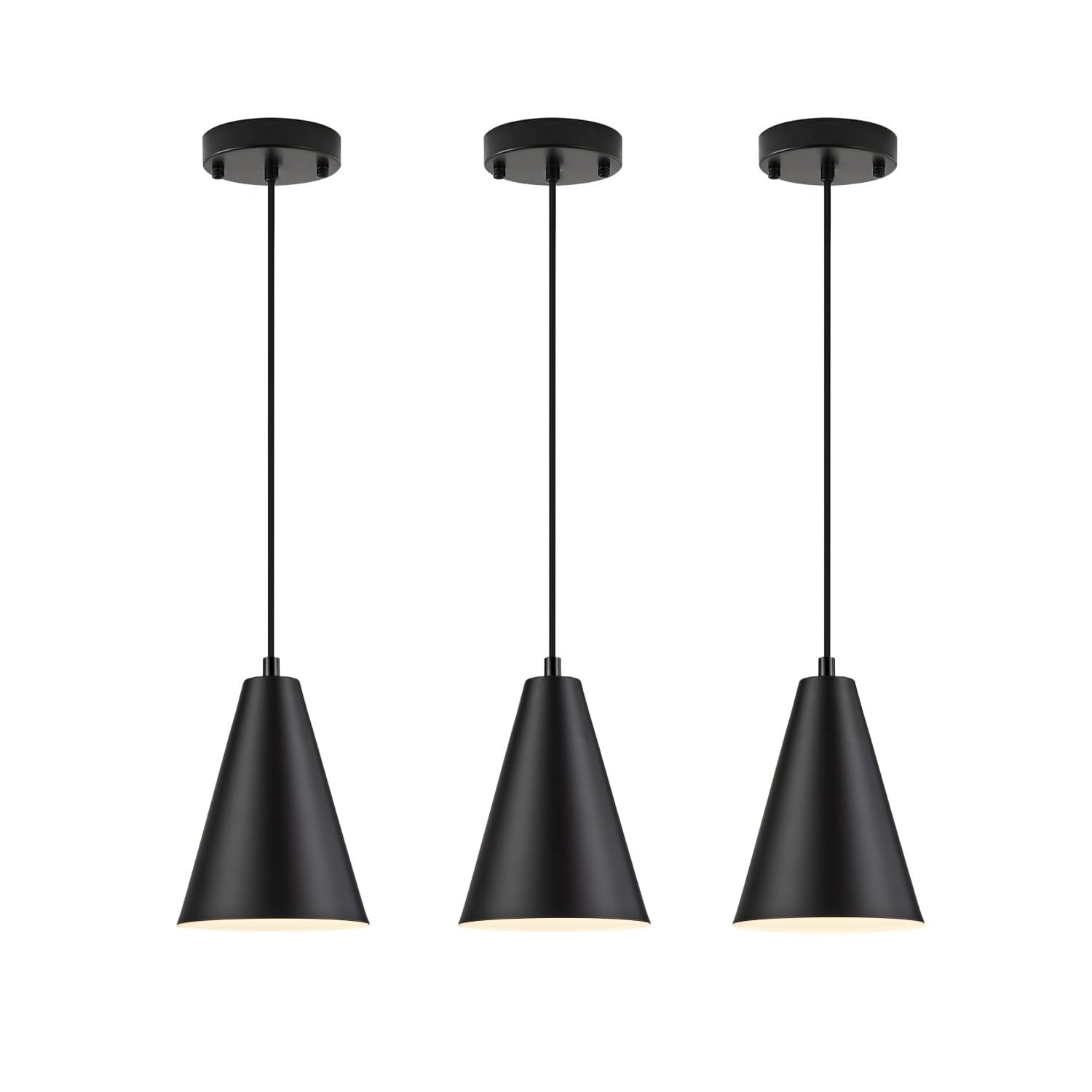 Photo 1 of NAANN Black Pendant Lights, 3 Pack Industrial Metal Hanging Lamp Modern Vintage Farmhouse Pendant Lighting Fixtures for Kitchen Island Dining Room Bedroom