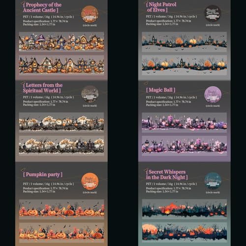 Image of Gothic Scrapbook Tape Stickers,6 Rolls PET Washi Tape for Scrapbooking,Journaling,Junk Journal,Planner,DIY Arts Crafts(Dance Party)