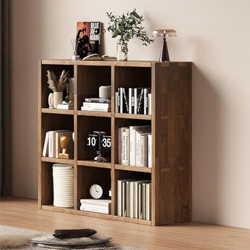 Dnowegas コミックラック 絵本ラック 収納棚 低い本棚 格子ラック 格子ラック 低い本棚大容量 ウッド ナチュラル ブックスタンド ソリッドウッドオープンキューブシェルフ ほぞ穴とほぞ構造ショートブックシェルフ り付け簡単 幅90×奥行30×高さ9