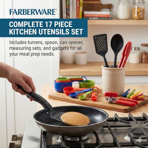 Farberware 17 Piece Kitchen Tool and Gadget Set - Essential Cooking Utensils Set with Turner, Slotted Spoon, Can Opener, Measuring Cups and Spoons - Dishwasher Safe, Non-Stick Safe - Black - image 3