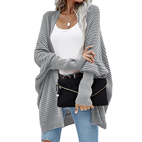 Wotcsil Femme Cardigan Mi-Long Manches Chauve-Souris Sweater Gilet Chandail Ouvert Couleur Unie Hiver Automne Pull Midi Tricoté Vestes Elégant Chic Manteau Basic Chaud Manche Longue Outwear Mince Cover