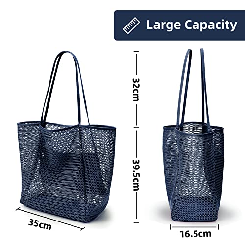 KALIDI Mesh Tote Bag,23L Beach Bag Extra Large Tote Bags for Women with Zip Pocket Shoulder Bag Summer Beach Bags Reusable Shopping Bag for Picnic Holiday Travel Grocery - Image 2