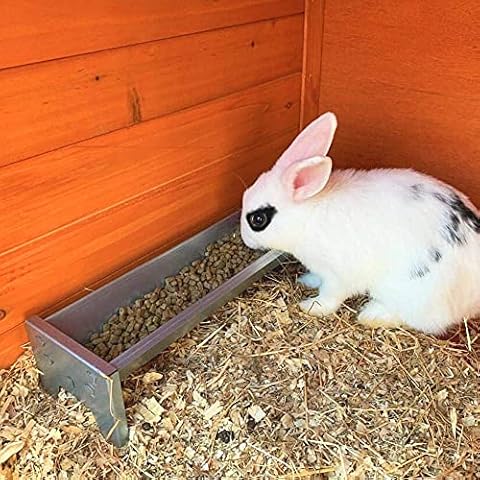 Indoor Outdoors Mini Galvanised Feeding Trough for Rabbits, Guinea Pigs and Small Animals - Easily Store and Strong Animal Feeders Bowl for Multiple Rabbits (350x100x75 mm) Cover